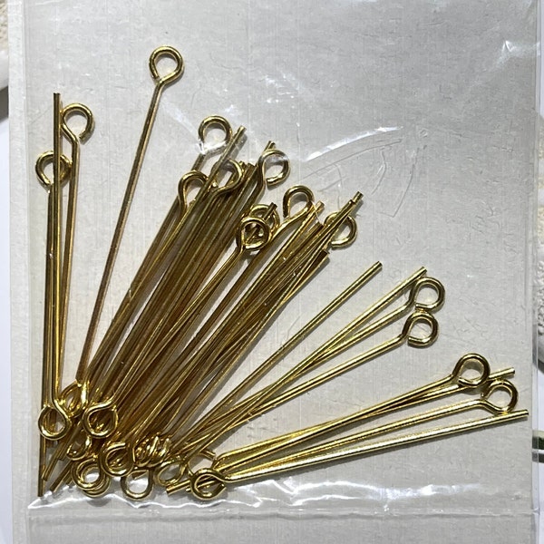 30 Piece Package - 1 1/4" Eye Pins-Gold Plated Brass Eye Pins-Darice Jewelry Designer Brand Eye Pins-Short Gold Plated Brass Eye Pins-Supply
