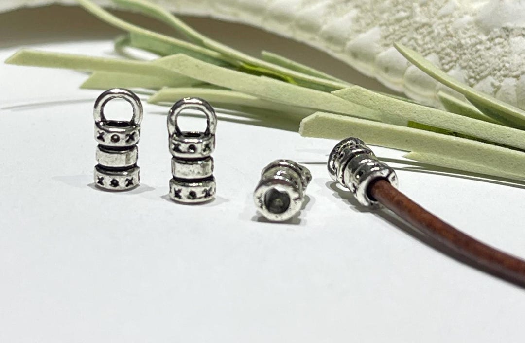 Leather Robe Crimp 9x4mm Leather Crimp Cord End With Loop - Antique Silver Finish - 2.5mm ...