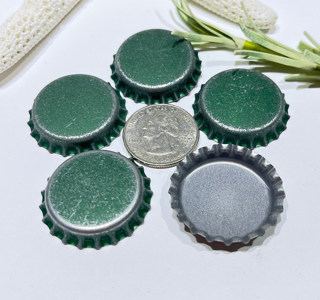 5 Piece Distressed Green Bottle Capsgreen With Silver Etsy