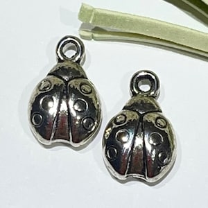 2 Antique Silver Ladybug Charms: Double Sided Metal Pendants (19x10mm)