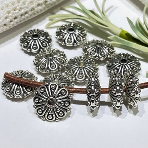 12 Antique Silver Rondelle Beads: Pewter Bali Style Spacer Beads