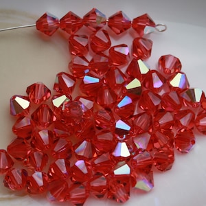 10 Piece - 6mm Padparadscha Bicone Aurora Boreals Swarovski Crystal Series 5301 Loose Beads Jewelry Making Beading Supplies Watermelon Pink