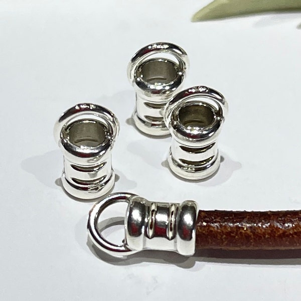 4 Piece - 3.1mm ID Cord End Caps With Soldiered Loop-Sterling Silver Crimp Cord End Caps-9mm End Caps-For Use With 3mm Round Cord-Findings