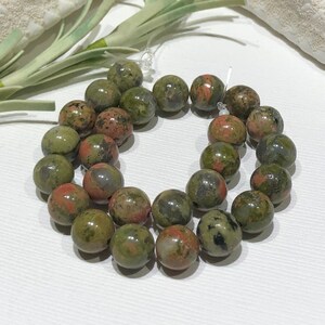 8mm Unakite Gemstone Bead Strand: Earthy Green Jewelry Supplies