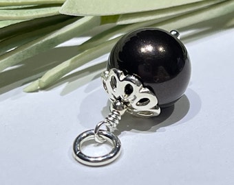 Deep Brown Swarovski Pearl Charm: Sterling Silver Dangle