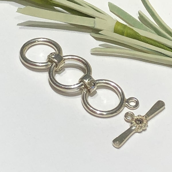 1 Clasp - 12mm Adjustable Toggle Clasp-Sterling Silver Clear Swarovski Crystal Toggle Clasp-Double Sided 3 Loop Clasp-Bracelet-Findings