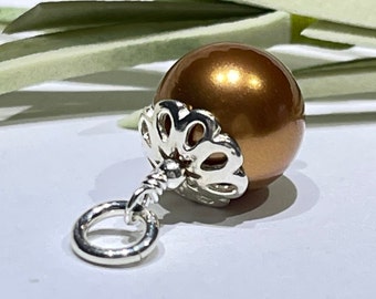 Copper Pearl Beaded Charm Dangle - 10mm - Sterling Silver - 1 Charm