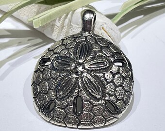 Antiker silberfarbener Sanddollar-Anhänger: 37 x 30 mm Zamak-Metallguss