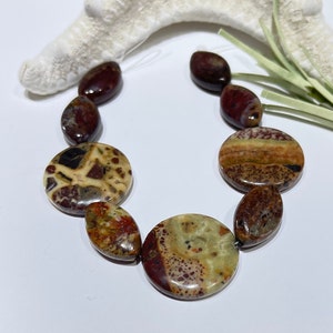 Jasper Gemstone Bead Strand: 25mm Flat Coin, Oval Beads
