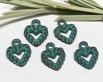 Green Patina Heart Charm Pendants: Mykonos Beads, Jewelry Supplies (5 Piece)