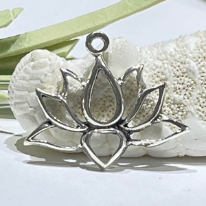 Sterling Silver Lotus Charm Pendant - Open Flower (17x20mm)