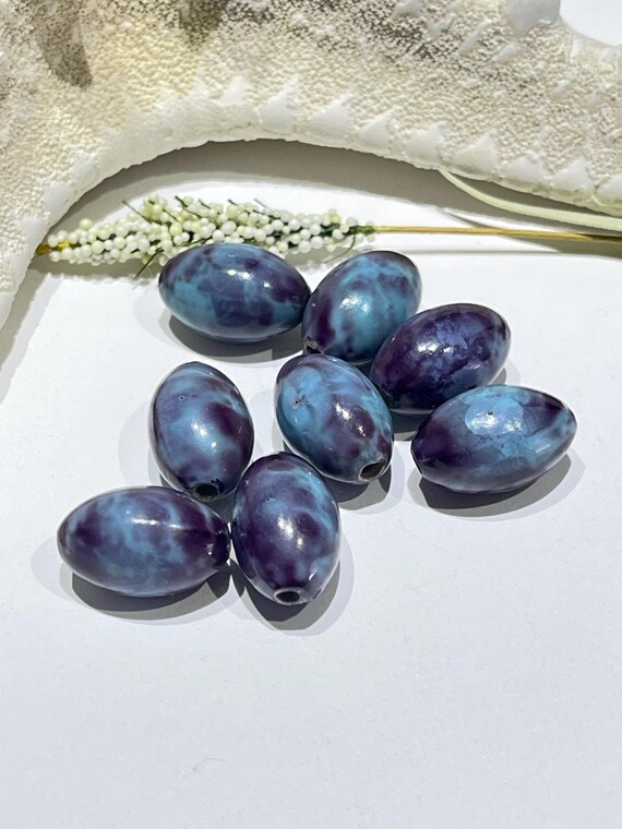 Lot De Perles Vintage En Verre Violet Ovale Plate - 480 Gr - Déstockage