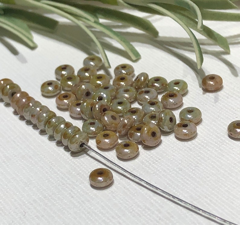 50 4mm Opaque Ivory Beige Luster Smooth Rondelles Czech Glass Beads 50 4mm Opaque Ivory Beige Luster Smooth Rondelles Czech Glass Beads