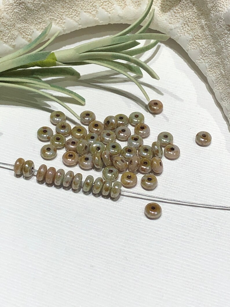 50 4mm Opaque Ivory Beige Luster Smooth Rondelles Czech Glass Beads 50 4mm Opaque Ivory Beige Luster Smooth Rondelles Czech Glass Beads