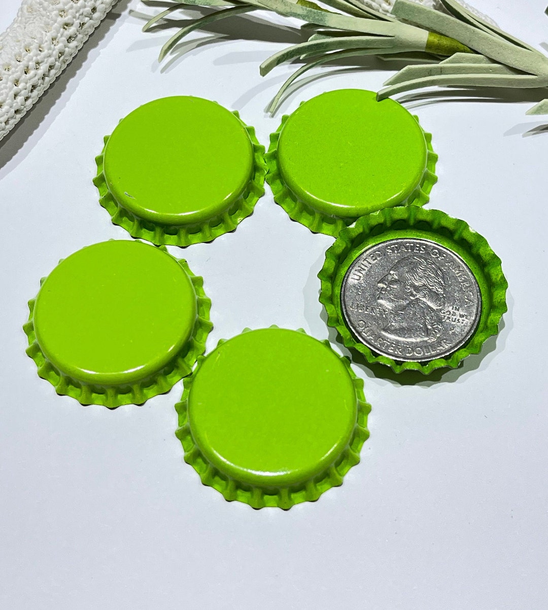 5 Piece Lime Green Bottle Capone Inch Double Sided Bright Etsy