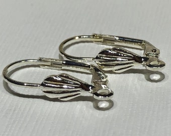 Silver Plated Clam Shell Leverback Ear Wires - One Pair