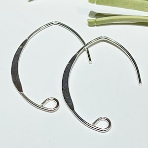 2 Pair - 18x21mm V Shape Ear Wires-.925 Sterling Silver Flattened Crescent Designer Ear Wires-21 Gauge Fancy Ear Wires With Loop-Findings