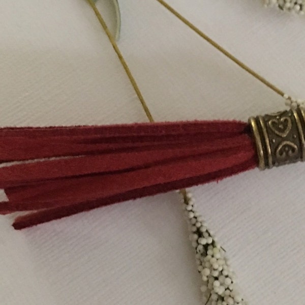 Tassel Charm-Tassel Pendant-Necklace Tassel Pendant-Suede Tassel,Leather Tassel,Antiqued Brass Cap-Crimson Red-Jewelry Making Supplies