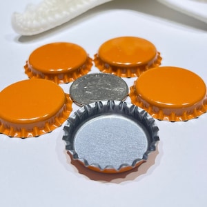 Pumpkin Orange Bottle Caps: 1-inch Crafting Supplies, Set of 5