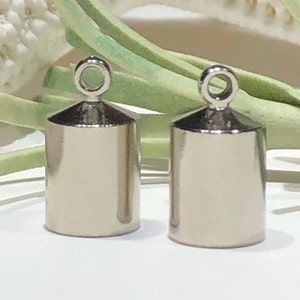 Silver End Caps: 6mm Hole, Leather Cord Tassel (2 Piece)