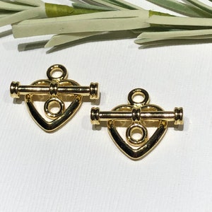 Set of 2 - 14mm Heart Toggle Clasp-Bright Gold Plated Brass Heart Toggle Clasp Set-Bracelet Toggle Clasp-Gold Bracelet Closure-Findings