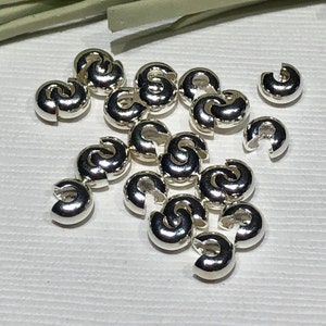 Silver Plated Brass Crimp Covers: 4mm Jewelry Findings (25 Piece)
