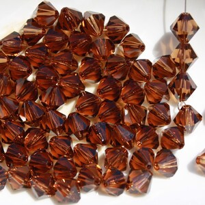 6 Stück - 8 MM Smoked Topaz Bicone Kristallperlen - Echte Swarovski Crystal Series 5301 Crystal Series 5301 - Braune Kristallperlen - 8 mm Dunkelbraune Swarovski Perlen