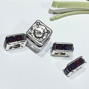 Garnet Crystal Squaredelle Spacers: Silver Plated 8mm (4 Piece)