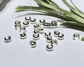 25 Sterling Silver Crimp Covers - 3mm Jewelry Making Findings