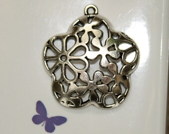 1 - 35x31mm Colgante-Filigree Flor Colgante-Antiqued Plata-Encanto-Open Flower Diseño-Base Metal-Lead Níquel Libre-Joyería-Suministros