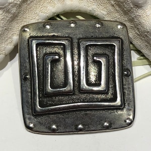 Antique Silver Greek Key Pendant: Large Zamak Metal Charm (47x45mm)