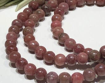 4mm Rhodonite Gemstone Beads: Rosy Pink with Black Patterns