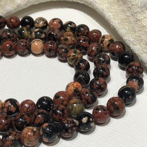 6mm Red Snowflake Jasper Bead Strand: Mexican Gemstone Jewelry
