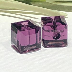 2 Piece - 8mm Swarovski Crystal Cube-Amethyst Purple-Swarovski Crystal Cube Series 5601-Crystallized-Earring Pair-February Birthstone-Supply
