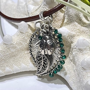 Layered Leaf Pendant: Sterling Silver Ladybug Charm with Emerald Swarovski Crystals