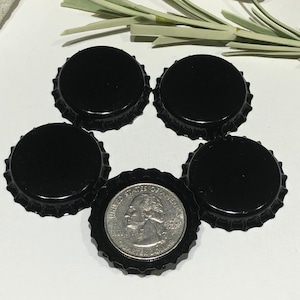 5 Black Bottle Caps: Double Sided, 1&quot; Crafting Supplies