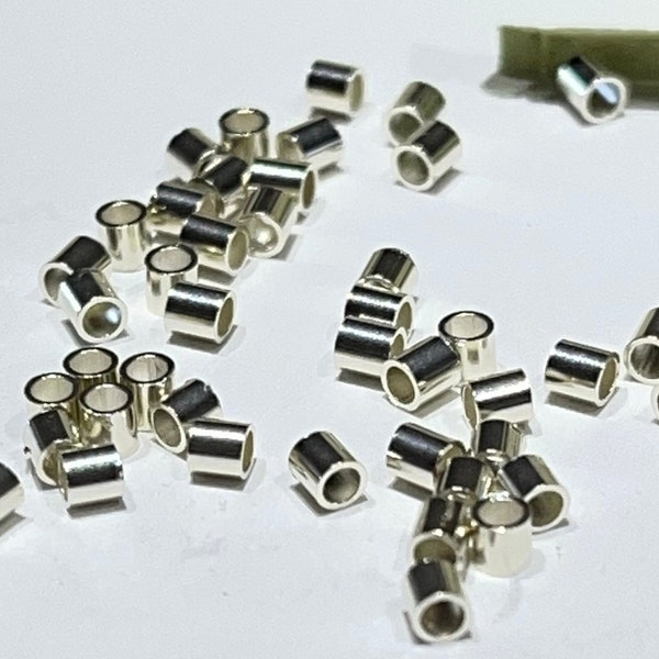50 Piece - 2x2mm Crimp Tube Beads-.925 Sterling Silver Crimp Tubes-Cut 2x2mm Crimp Tubes-Anti-Tarnish Finish-For Use With Beading Wire