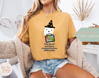 Ghost Halloween Speech Therapy Unisex T-shirt, SLP Gift, Fall Outfit Funny, AAC Device Awareness, Halloween Costume Shirt, Fall Season Tee,