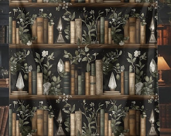 Enchanted Library Throw Blanket for Book Lovers | Dark Academia Bookshelf Blanket for Reading Nook Decor