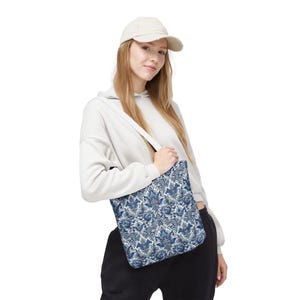 Cabas bleu marine et blanc en brocart | Sac à main tendance pour femmes | Sac à provisions réutilisable | Cabas de plage | Cartable | Sac à main d'été | Cadeau pour elle