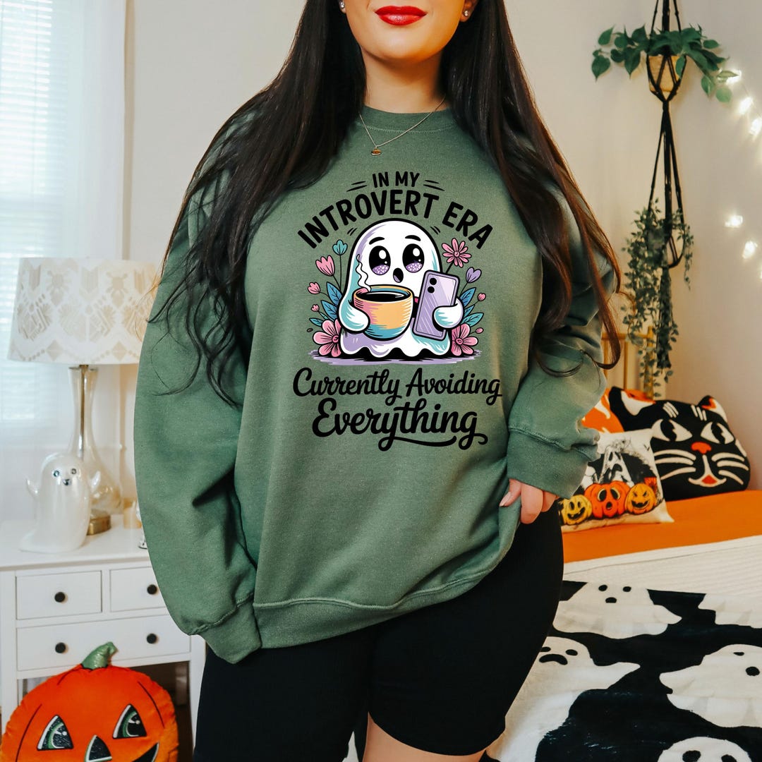 Cute Ghost Introvert Era Sweatshirt | Funny Halloween Sweatshirt | Cozy ...