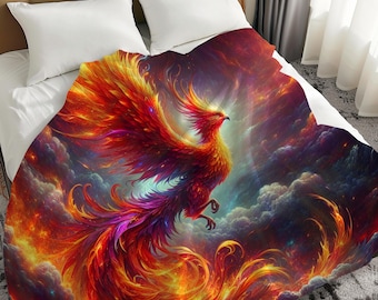 Majestic Phoenix Crushed Velvet Throw Blanket | Cozy Reading Blanket for Fantasy Book Lovers
