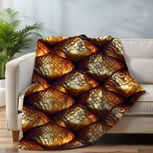 Couverture en velours écrasé écailles de dragon | Jeté fantaisie doré | Cadeau douillet pour les amateurs de lecture | Couverture de lecture BookTok | Décoration sorcière