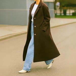 BROWN LONG COAT Wool trench coat Warm Long Winter Jacket Handmade Casual Women Coat Minimalist Coat