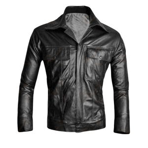 Men&#39;s Vintage 70s Black Handmade Leather Jacket | American Singer Elvis Presley the Rockstar Cosplay Costume | Best Gift for Him