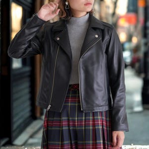 Black Womens Leather Jacket Handmade Leather Moto Biker Jacket Ladies Bomber jacket women leather top  Street Fashion Jacket Gift for Her