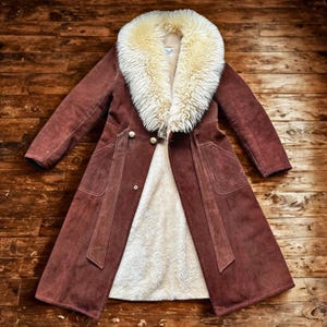 Vintage Brown Penny Lane Fur Coat Afghan Suede Leather Coat Long Shearling Trench Coat princess coat 60s 70s Penny Lane afghan 1960s Coat