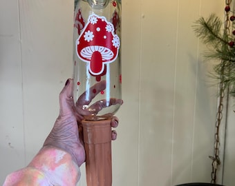 Mushroom Self Watering Plant Bottle with Terracotta Spike – Glass Plant Waterer