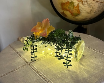 Lighted Wine Bottle Succulent Planter | Cottagecore Fairy Light Decor
