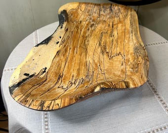 Handcarved Spalted Yellow Birch Bowl with Black Epoxy & Metal Accents